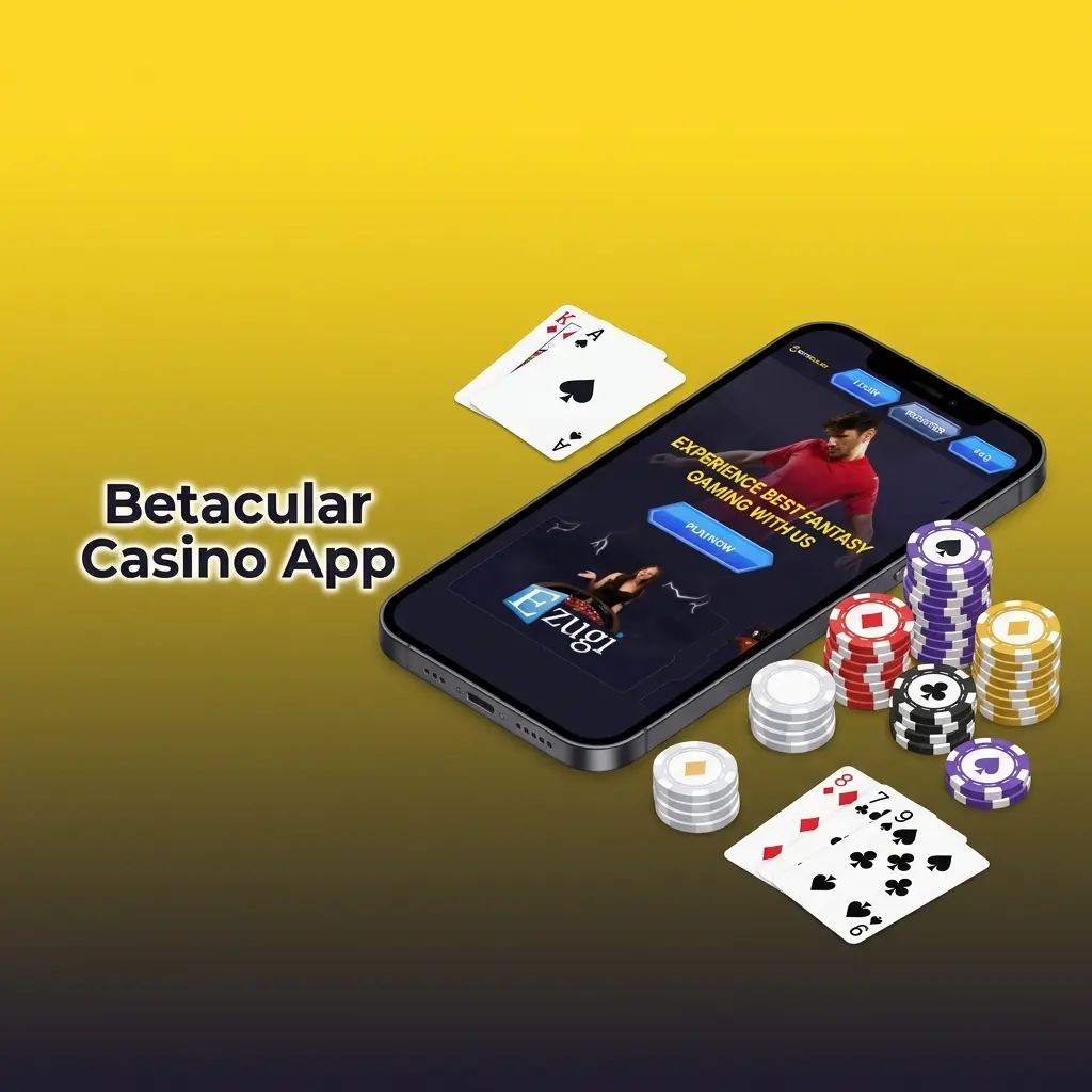Betacular casino app interface showing live casino games, slots, and sports betting on a mobile screen