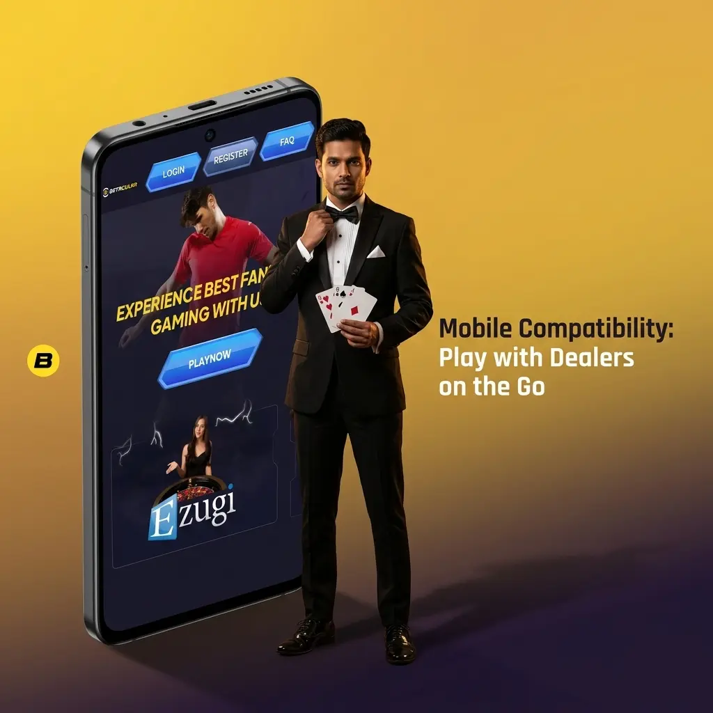 Mobile-optimised live casino interface showing dealer feed, bet controls, and chat on a smartphone screen