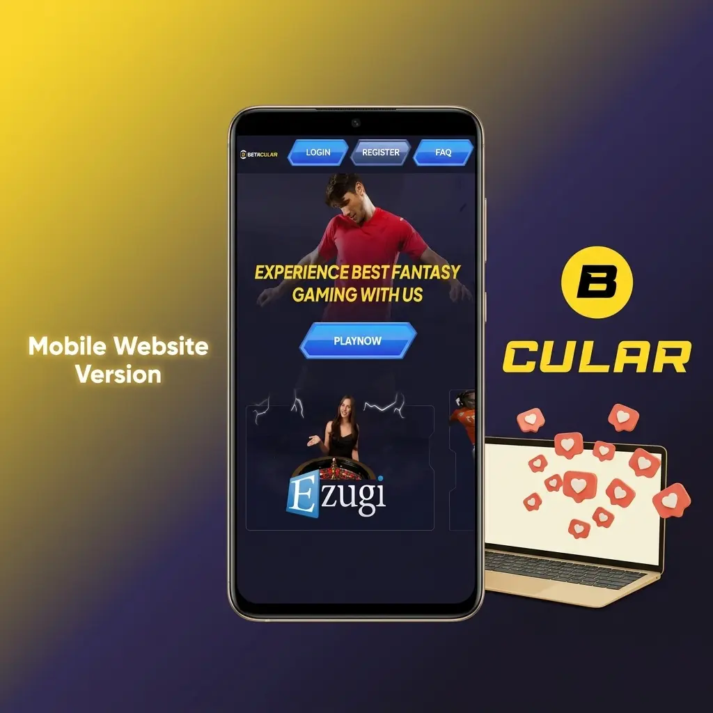 Betacular mobile website on smartphone browser showing sports betting and casino interface across devices