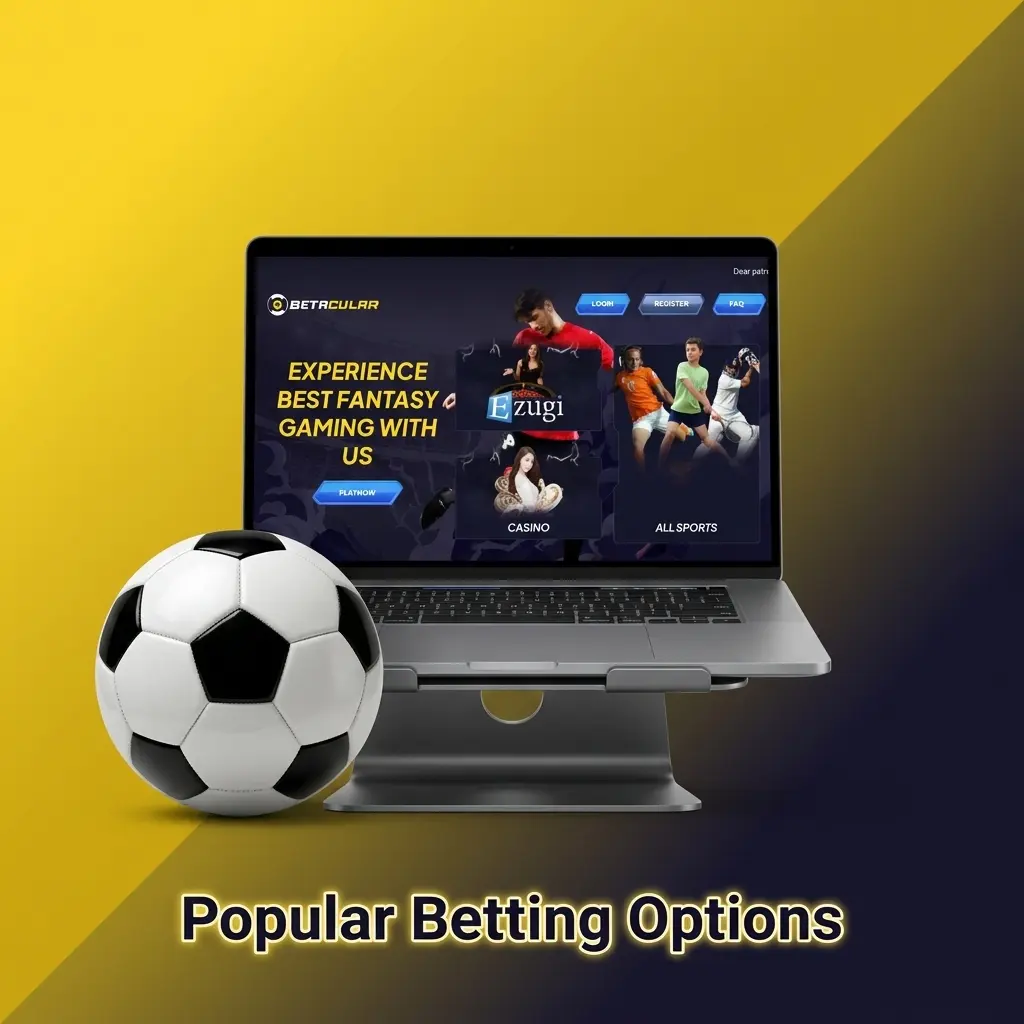 Betacular betting options including pre-match, live, accumulator, handicap, and outright formats for cricket and football